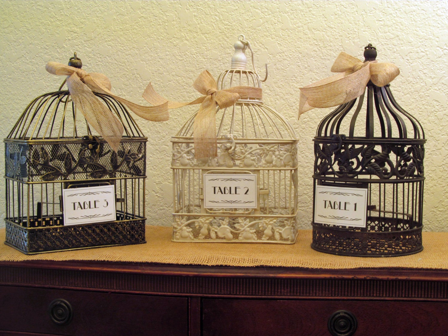 Distressed Wedding Card Box Centerpieces Set of 3 / Mix and Match / Vintage Wedding Birdcage Table numbers / Rustic Bird Cage Centerpieces