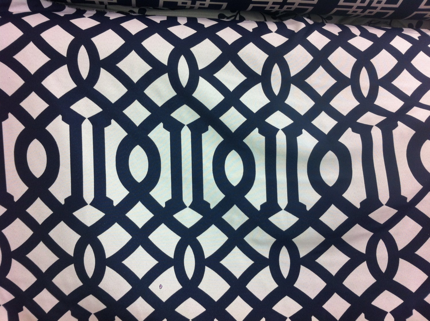 Designer Designer Imperial Trellis Fabric  By the half yard Beige - Cream - Off White/ Navy