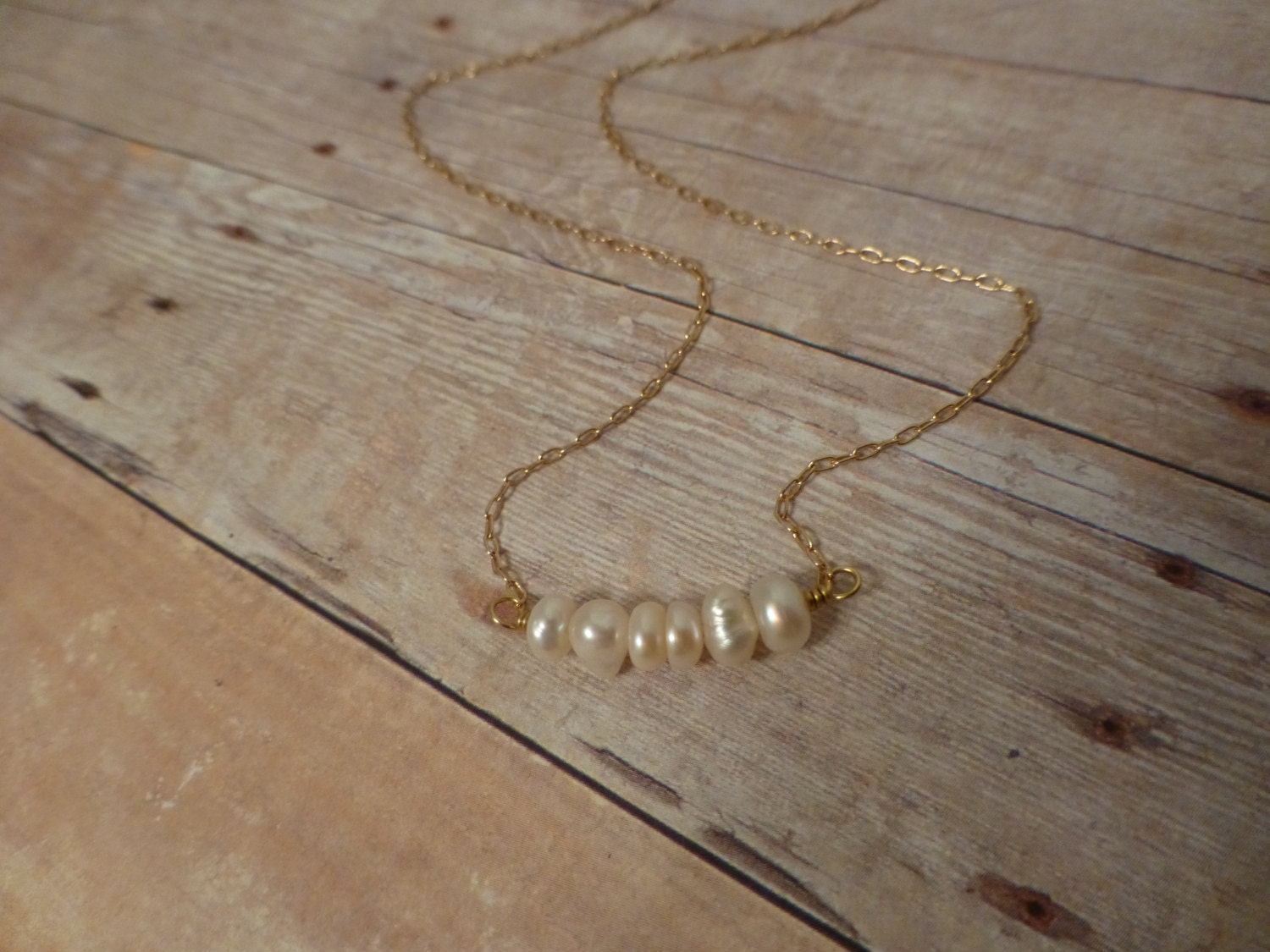 Girl in Pearls Necklace - Simple, Delicate, Dainty, Tiny Gold Bar Necklace