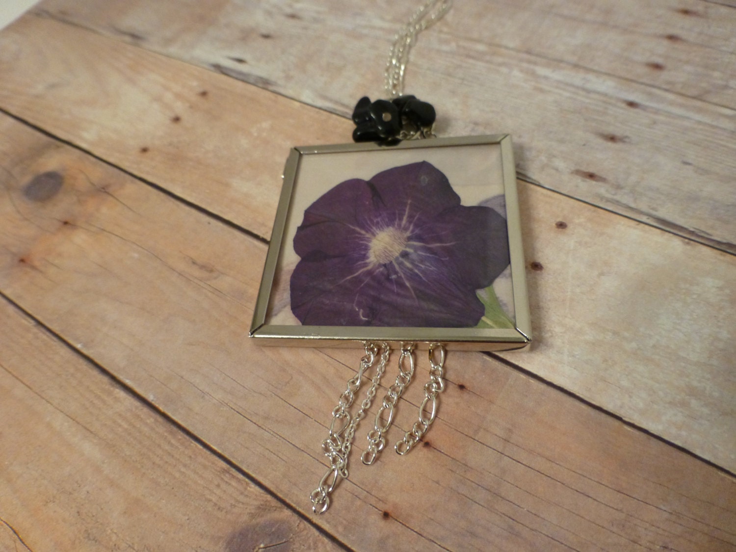 Vintage Violet Necklace - Long Silver Tassel Necklace