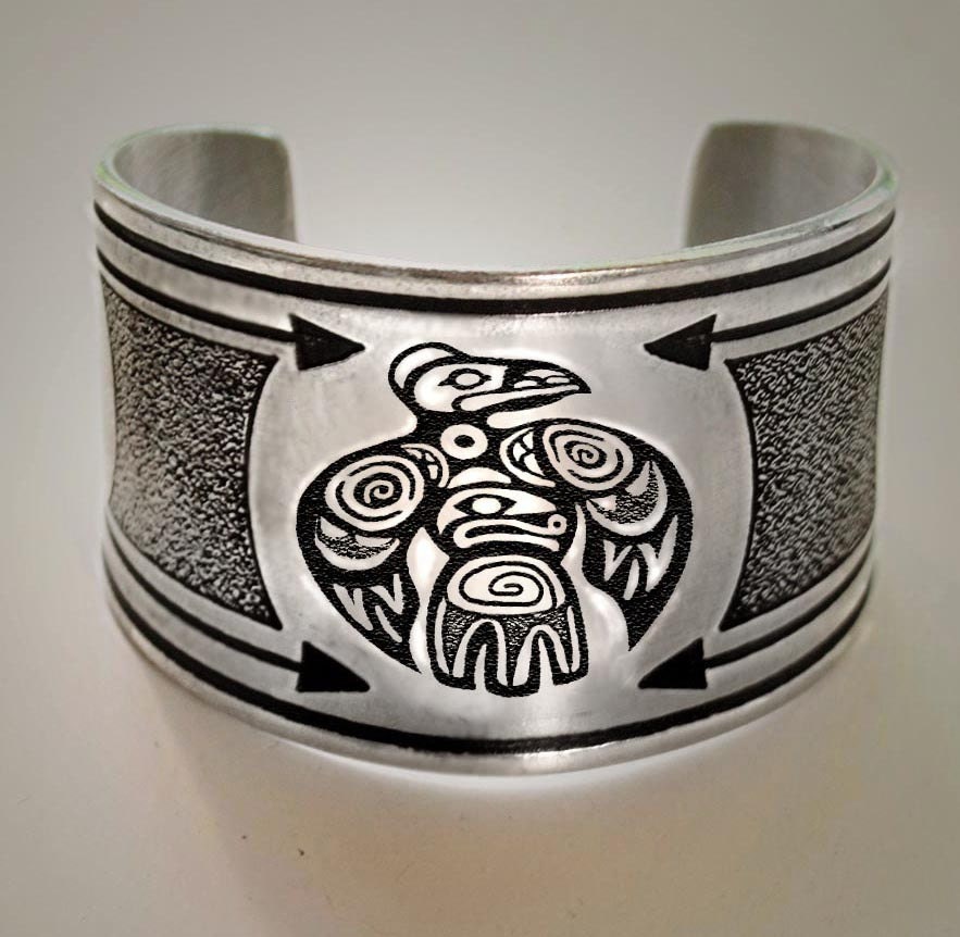Native American Raven on cuff bracelet