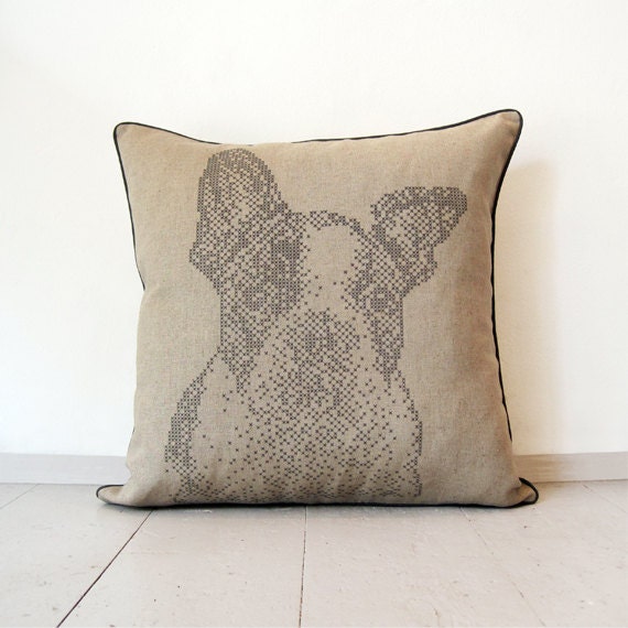French BULLDOG Pillow xxx I LOVE DOGS xxx Summer Collection. Silk Print. Cross Stitch