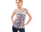 Women Shirt, Summer Shirt, White Top, Short Sleeve Sunglasses Top, Colors: Black, Gray, Light Bordo, light Brown, Sunglasses