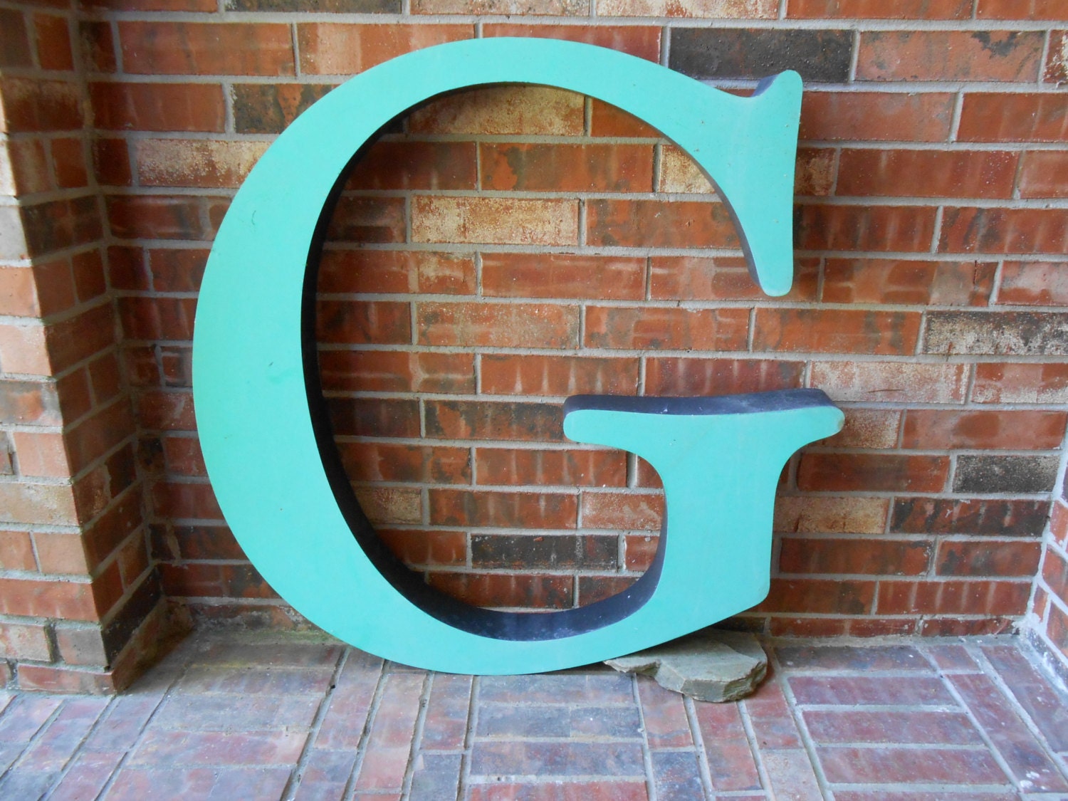 GIANT Reclaimed Metal Capital Sign Letter "G", Turquoise or Green, Industrial Salvage, Home Decor, Office Decor, Industrial Decor