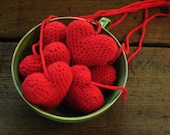 Set of 7 red crochet Heart ornaments