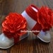 Small Red Baby Barefoot Shabby Flower Sandals for Newborn Infant or Toddler Girls, Socks Booties, Bottomless Sandles Shoes