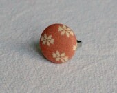 Orange Geometric Print Fabric Covered Button Ring