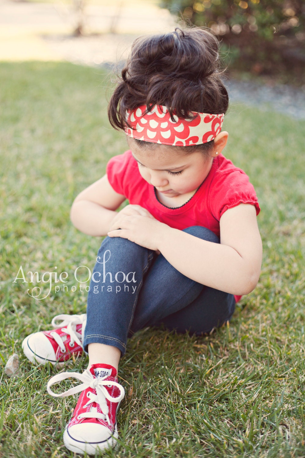 Amy Butler Wall Flower in Cherry/Polka Dot Reversible Headband-Child-Made to Order