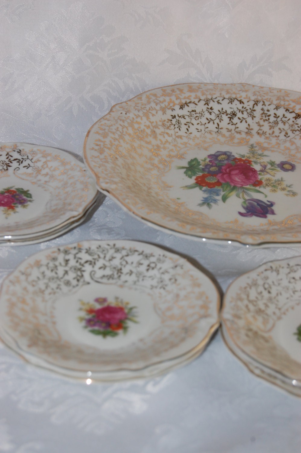 Cupcake Plates Adorable Flowers and Gold FIlagree Instant Shabby Chic Tea Party
