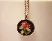 Pressed Flower Art Jewelry Floral Necklace Real Flower Pendant Silver 18'' Chain Bouquet
