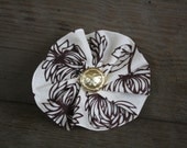 Cream, Brown Floral hairclip, Grosgrain ribbon, hair accessory, ribbon hair clip,pinwheel flower, flower broach, childens hair accessory