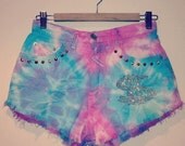 Tie dye high waisted studded shorts with embellished dollar sign