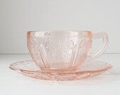 Depression Glass Cherry Blossom Cup & Saucer
