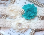 Blue Bridal Garter and Toss Garter - Wedding Garter - Bridal Garter - Something Blue Garter Set - Rhinestone and Pearl
