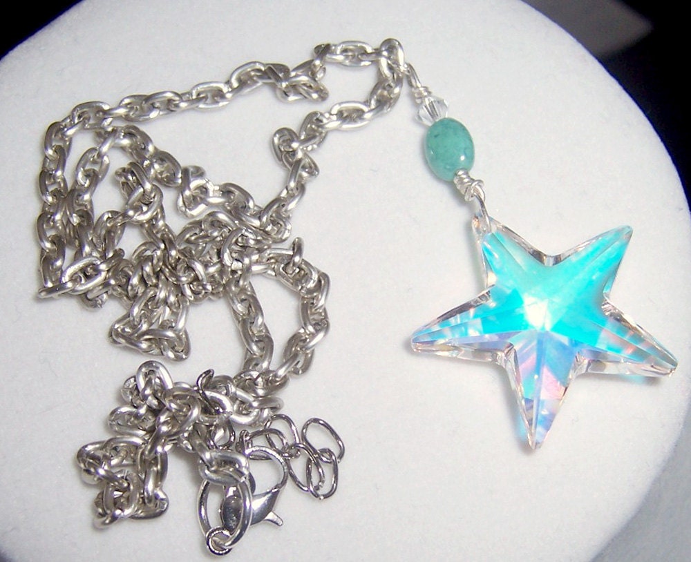 Crystal Star pendant Necklace, Clear crystal star jewelry