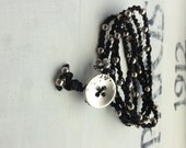 Crocheted Wrap Bracelet ore necklace, boho, surfer girl, Beach Jewelry in black nylon thread, wrap 5x