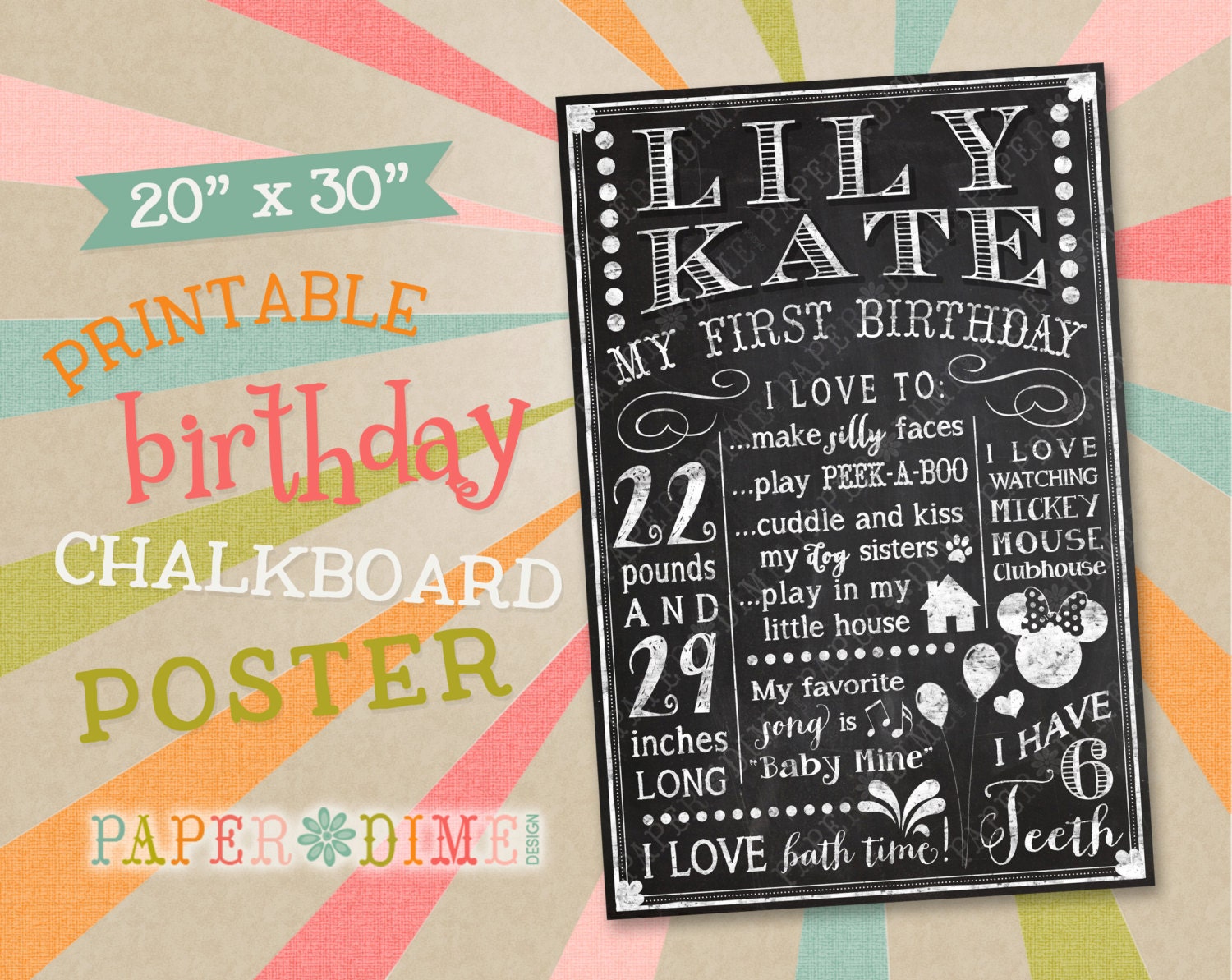 PERSONALIZED & CUSTOM 20x30 "My Birthday" Digital Chalkboard Poster, Sign, First, Favorite Things, Baby, Child, JPG File, You Print