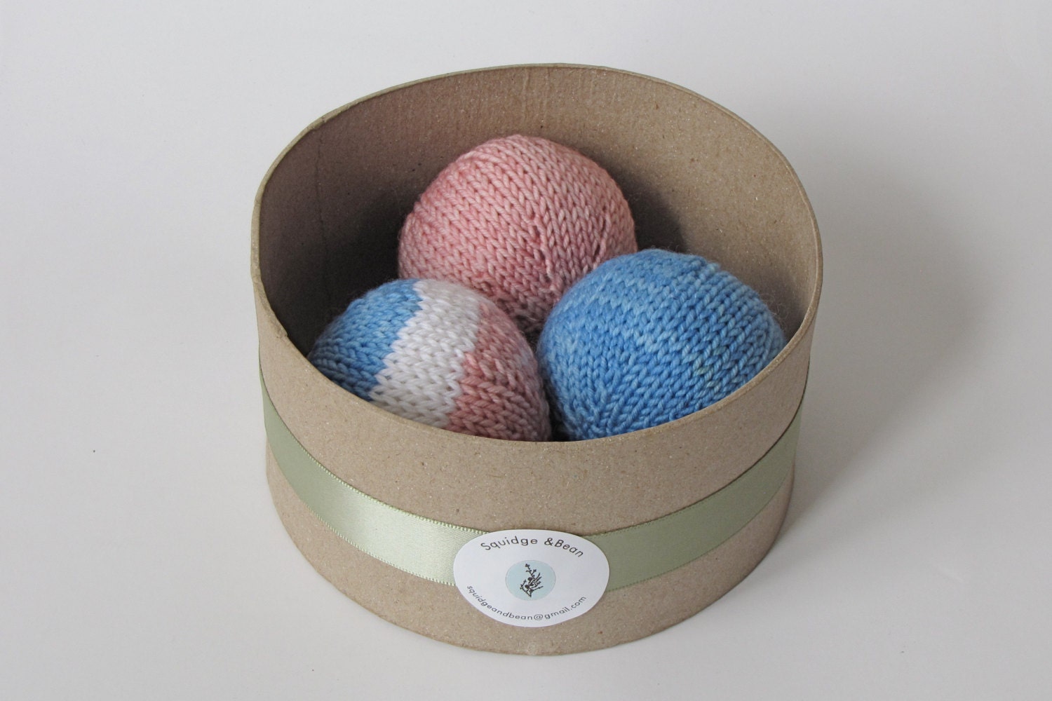 Sensory Ball Set for Baby or Child, Three Knitted Balls with Squeak, Crinkle, and Rattle Noises