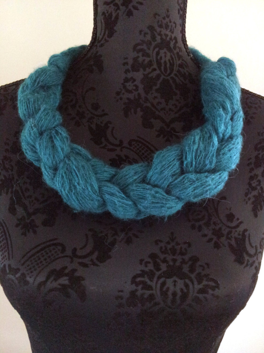 Thick Braid Necklace in Teal, Yarn Jewelry, Crocheted Necklace, Unique Jewelry, Hand Crocheted, Fashion Jewelry, Womens Accessory, Spring