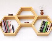 Geometric Wood Shelf - Middle Shelf Hexagon - Set of Three Honeycomb Shelves - Mid Century Modern Design Ideas