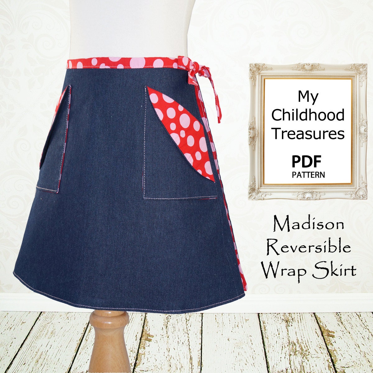 Children sewing pattern PDF, Girls skirt pattern, Wrap skirt pattern, Girls dress pattern, Easy beginner, Madison Skirt
