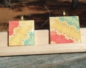 Yellow Red Green Stripes Mother Daughter Wood Tile Pendant Set