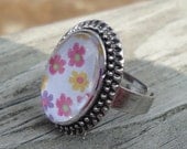 Spring Flowers Antique Silver Adjustable Ring