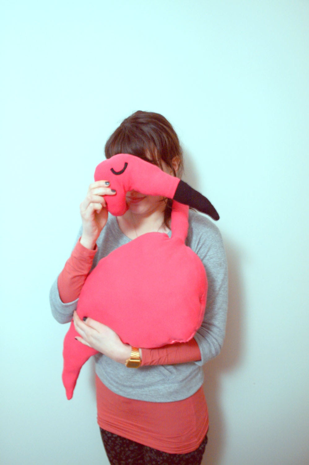 Handmade Pink Tropical Flamingo Neck Cushion