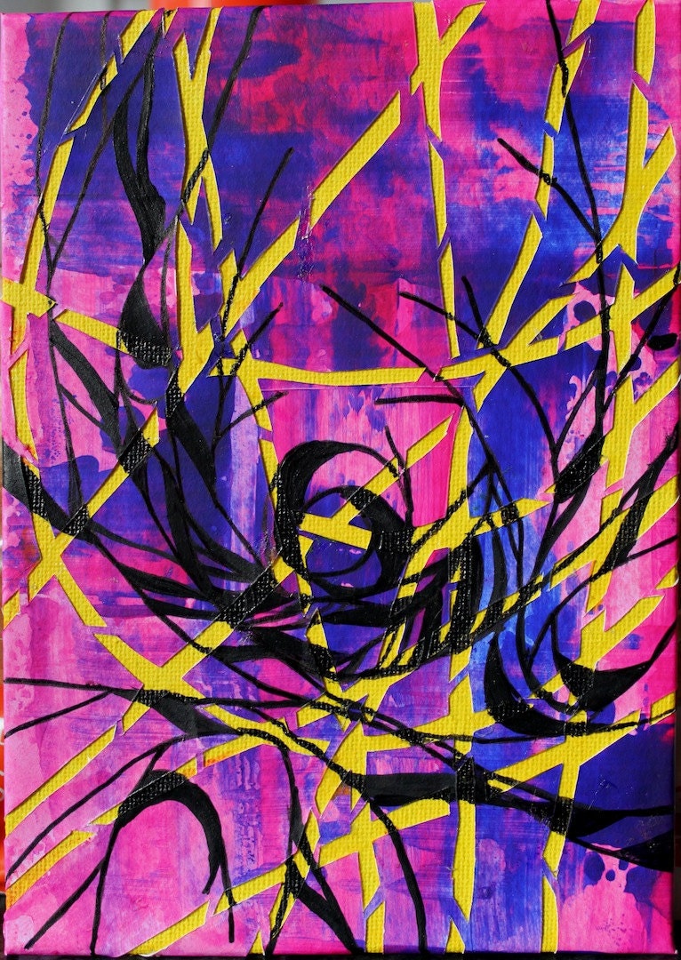 Abstract Mixed Media Canvas Board 5" x 9" - "Weft II"