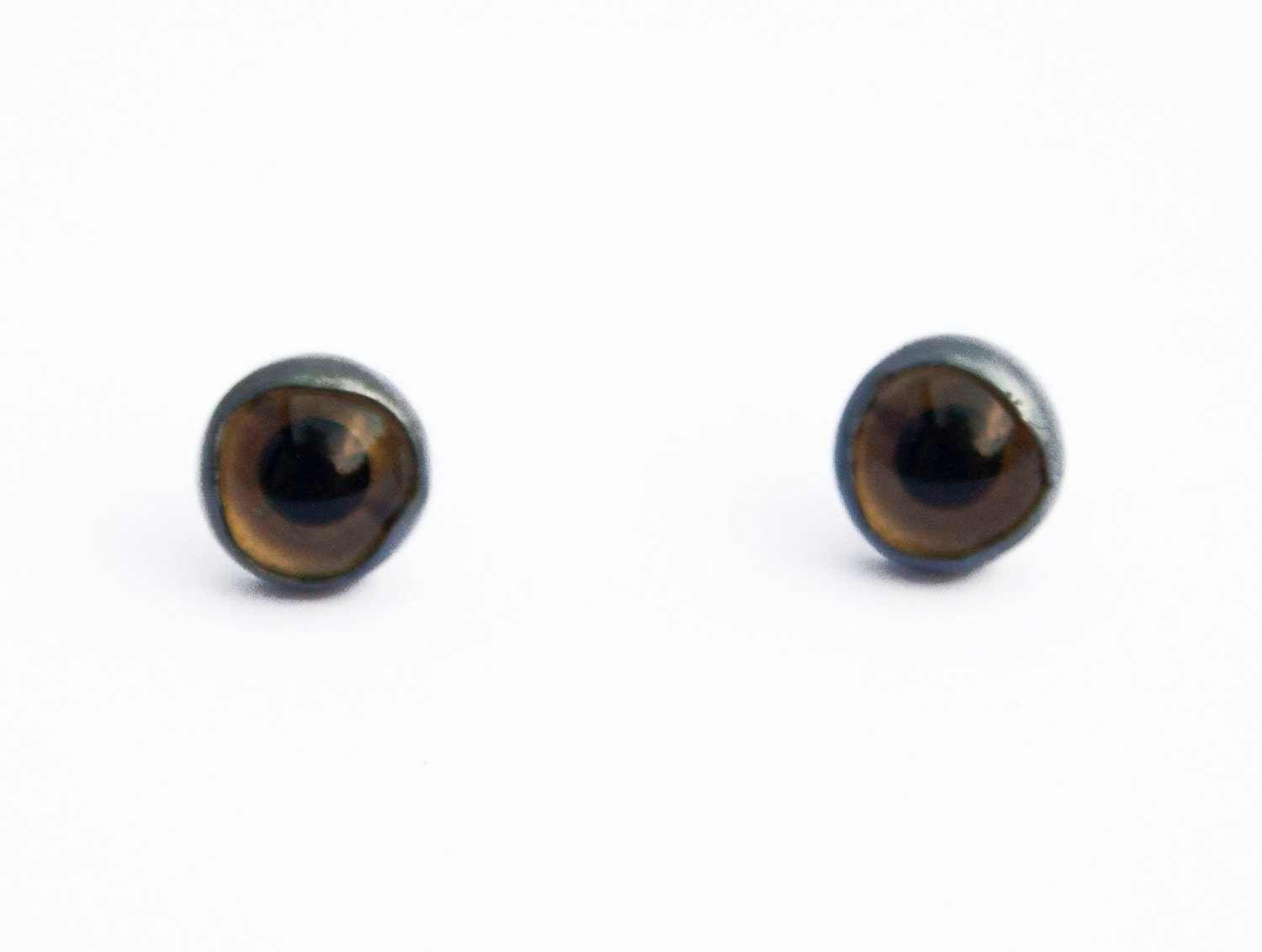 Green Eye Earring, Taxidermy eye and Silver, Bezel Set, Green Eye Studs