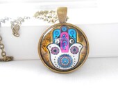 Hamsa Necklace Hamsa evil eye jewelry Resin Image necklace Hand of Fatima necklace Judaica necklace Judaica Jewelry Unique gift for her