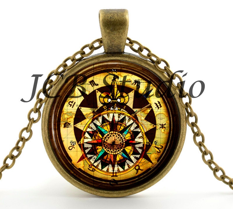 Steampunk Compass - Steampunk Necklace - Steampunk Pendant - Vintage Compass Picture Jewelry