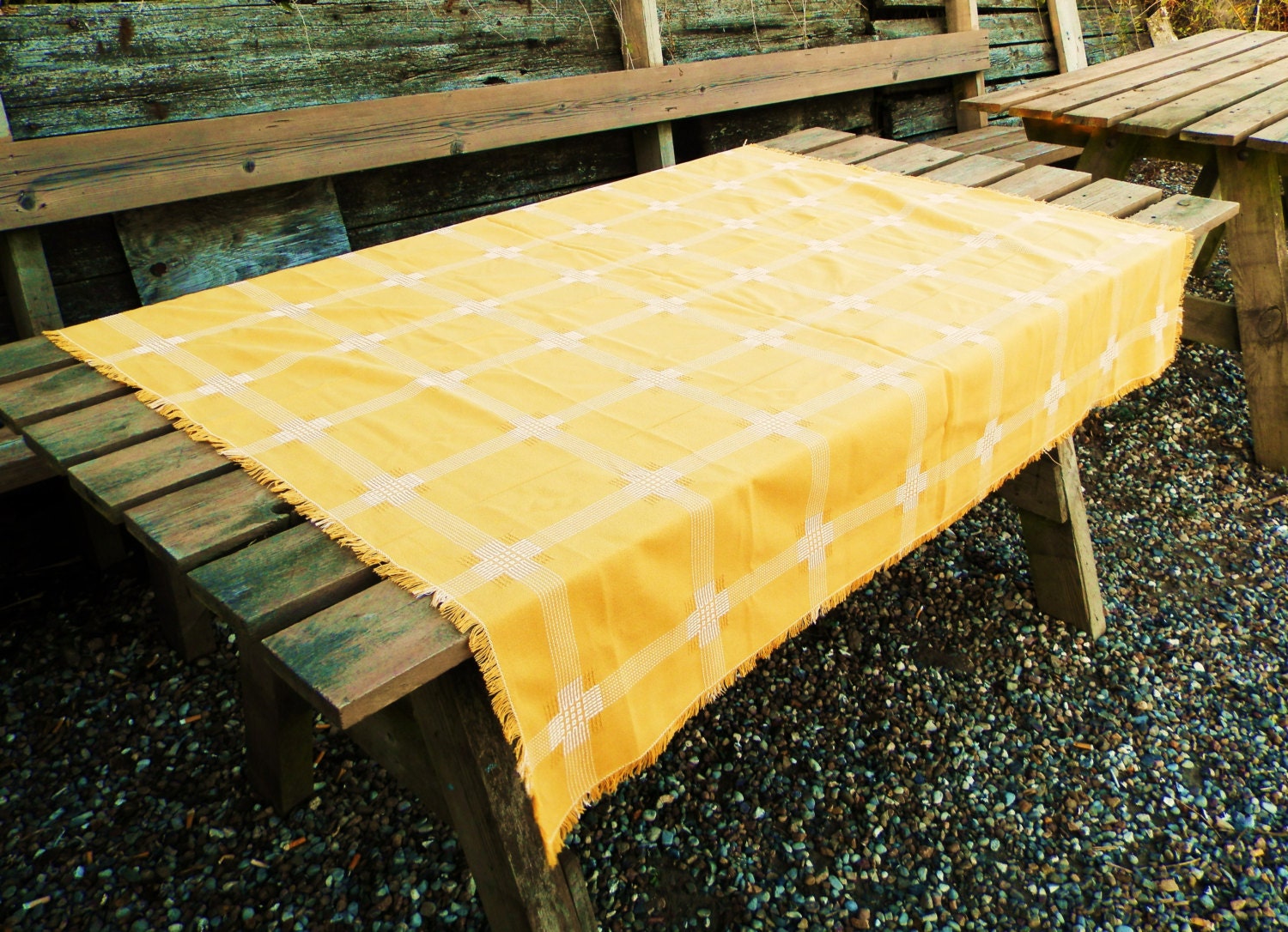 Vintage Danish Mustard Yellow Linen Tablecloth / Nordic Decor / Scandanavian Fabric