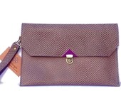 Women leather clutch, tote, bag, grey brown color