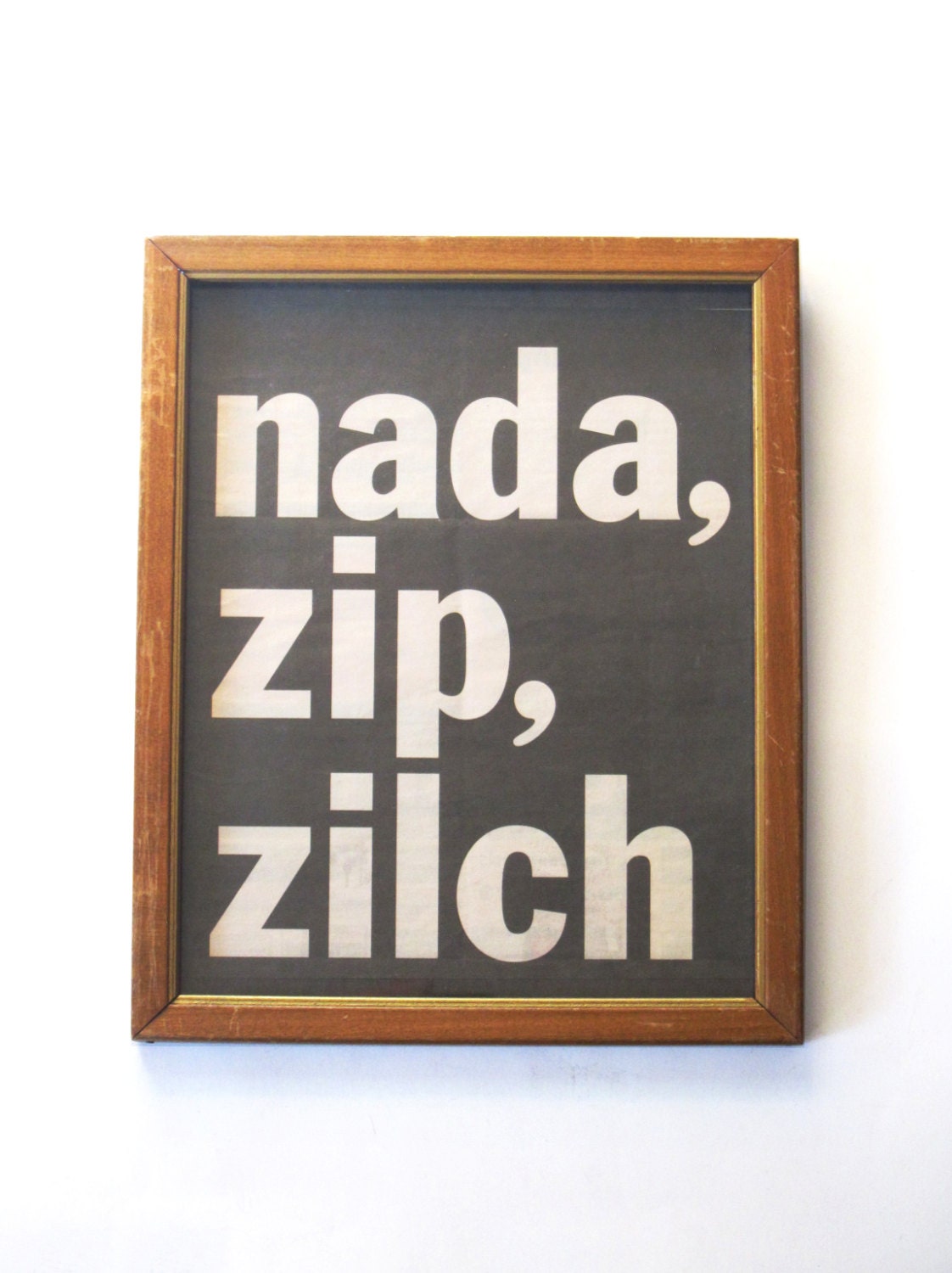 Typography wall decoration - Framed handmade paper collage art - 'Nada, Zip, Zilch'