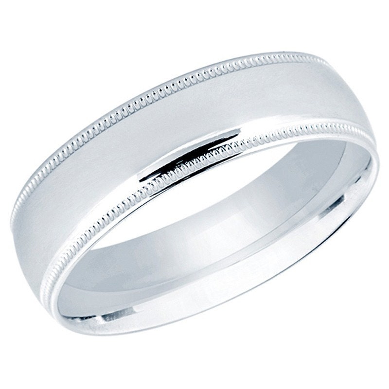 6.2 MM Polished Milgrain Mens Comfort Fit Wedding Band Ring in 14K White Gold