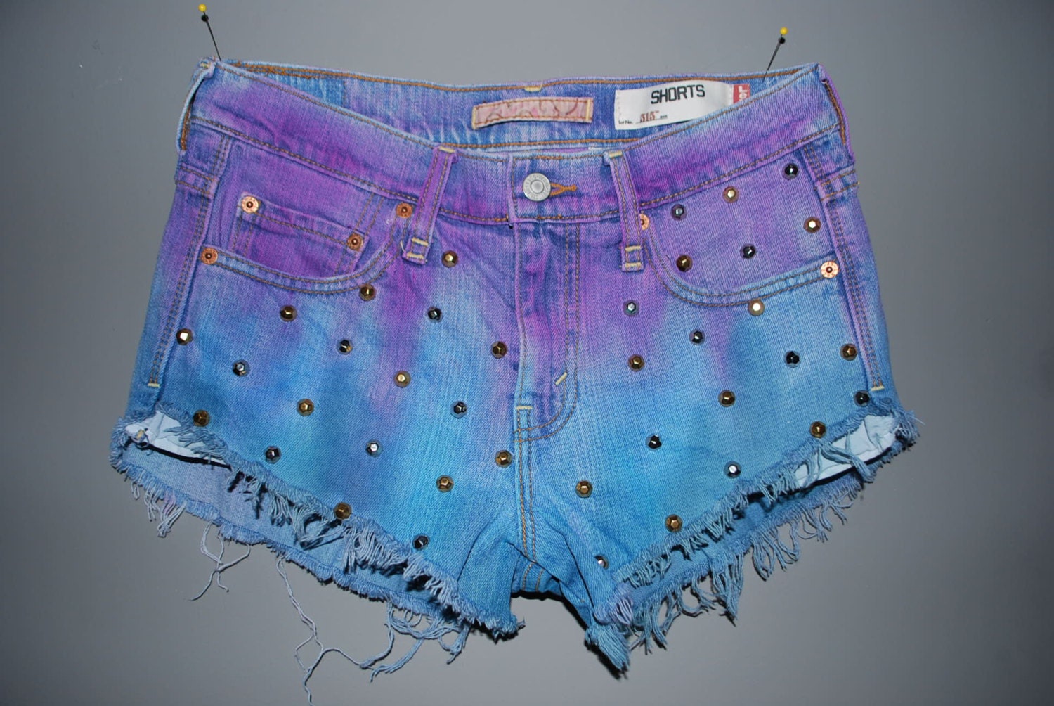 Vintage Levis Denim Shorts Studded Tie Dyed Ripped Distressed Frayed High Waist Junior Size 6 Small