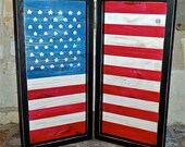 American Flag Stars Stripes Patriotic July 4 Red White Blue USA Unique Distressed wood table display sign