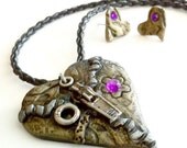 Mended Heart Necklace and earrings Steampunk Gift Set Handmade Graduation Gift Free US Shipping