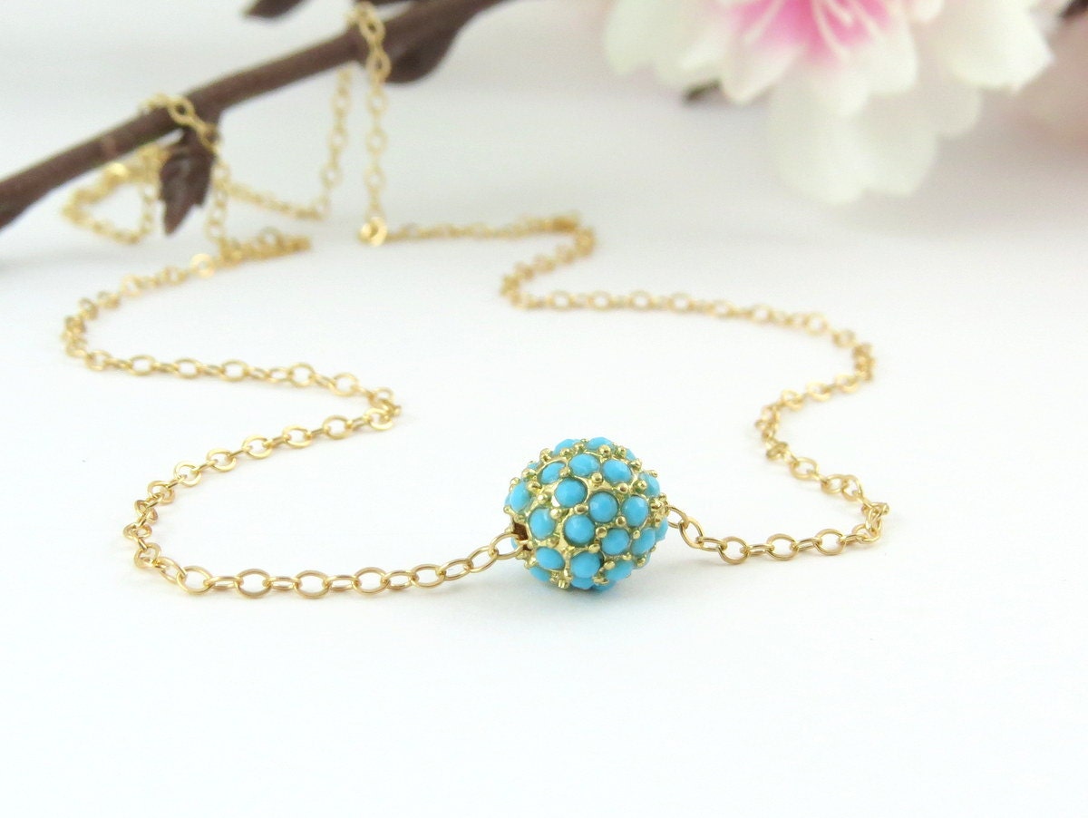 Turquoise Stardust Necklace, Sea Blue Glitter Sparkle Bead, Thin Gold Chain, Turquoise Jewelry, Turquoise Pendant, Gold Bead Necklace