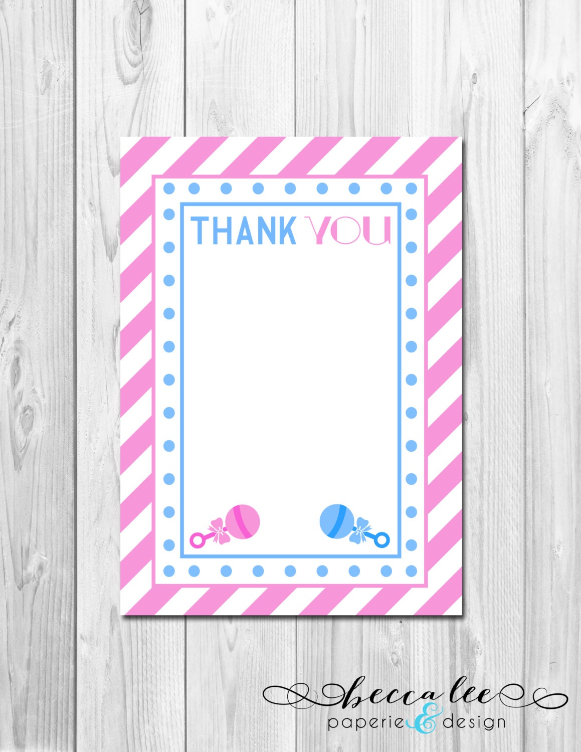 Blue or Pink What Do You Think Baby Shower Gender Reveal Thank You Note - DIY - Printable Il_570xn