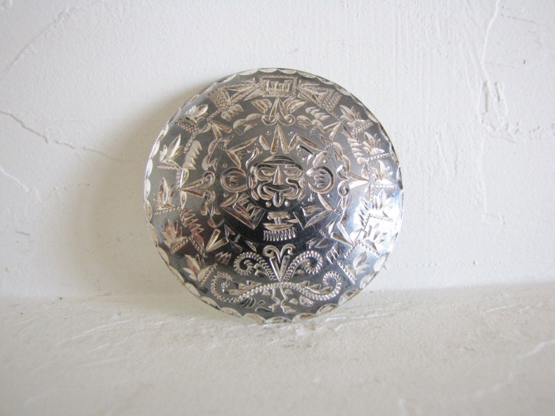 Spectacular Vintage Sterling Silver Mayan Calendar Pendant