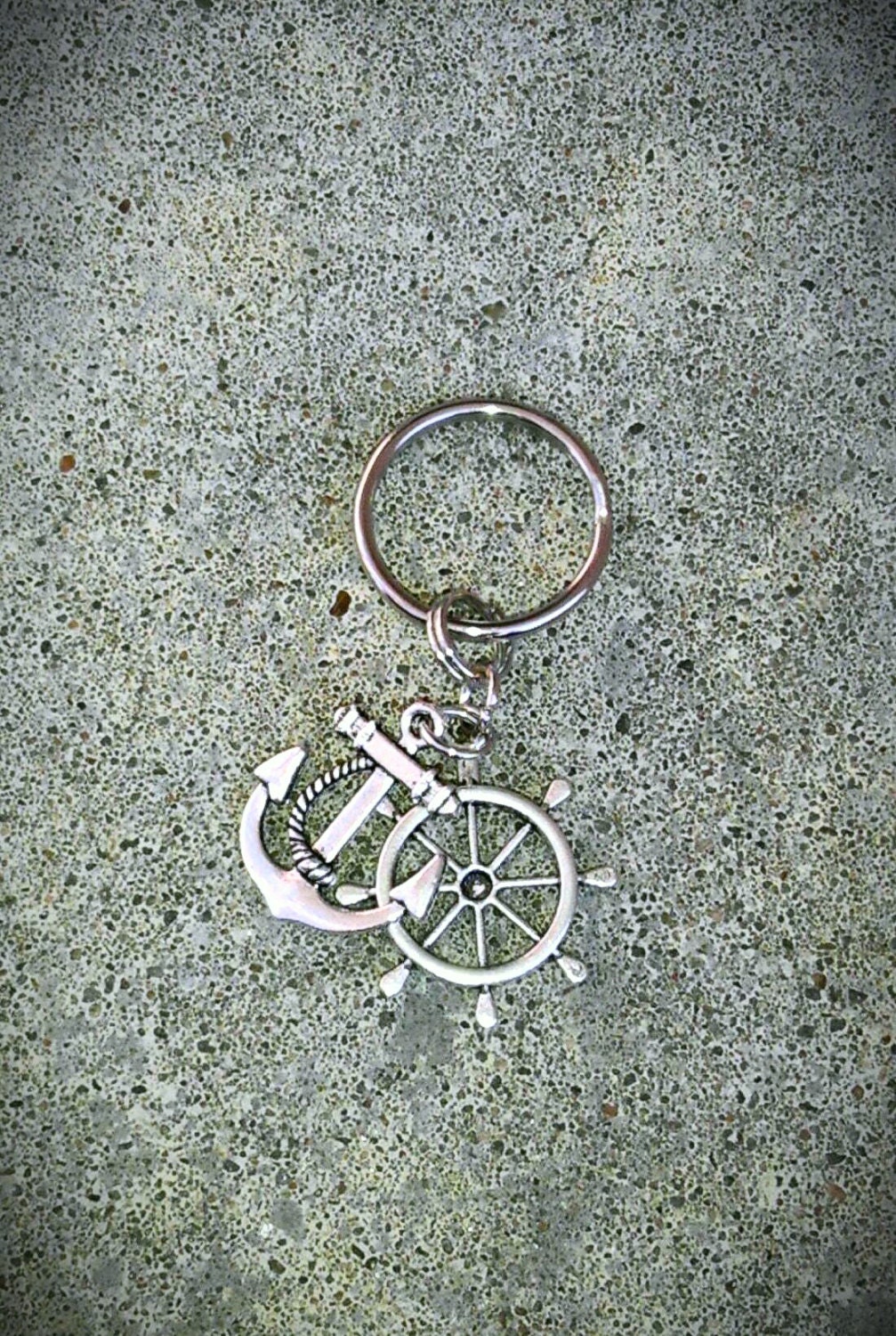 Sail Boat Ship Wheel silver tone keychain ring Nautical Anchor Rope jewelry pendant charm men women fashion