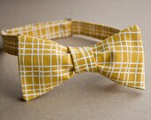 Yellow Self-Tie Style Mens Bow Tie with White Lines