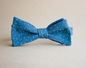 Blue Bow Tie with Small White Polkadots