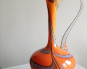 Orange and Grey Vintage Art Glass Pitcher