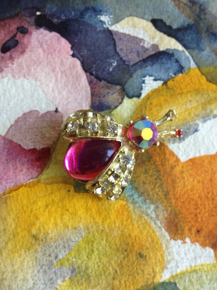 Pink and Gold Insect Brooch