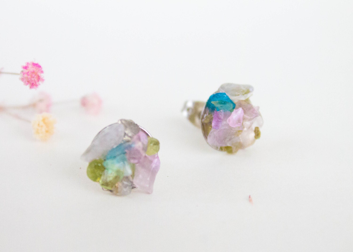 Spring Studs - pastel gemstone stud earrings - CraftsGardenOfZen