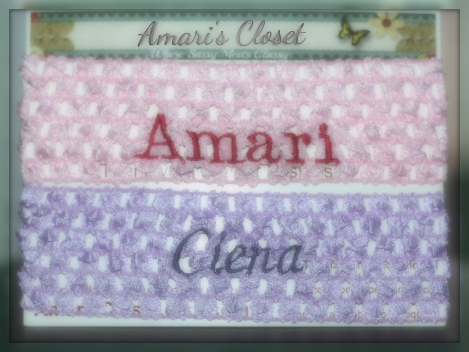 1 1/2" Personalized Crochet Headband with ribbon loop  - You Choose Colors -- Perfect for Newborn and Toddler Photo Props 1 1/2"