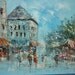 Large vintage impressionist painting, Paris street scene, signed and framed. Original vintage painting, Paris market scene, acrylic on board